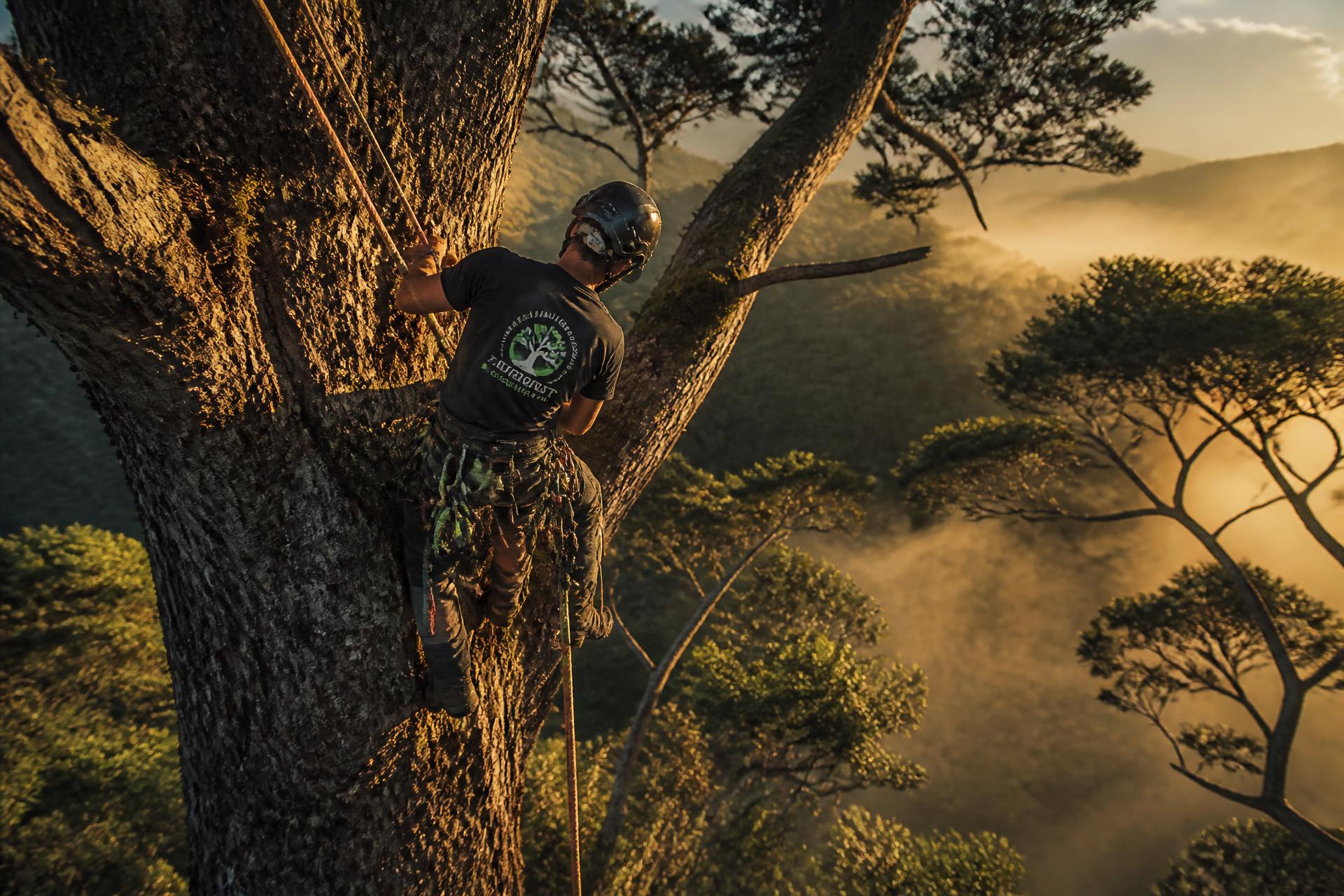 Certified arborist working at height in a New Zealand native tree